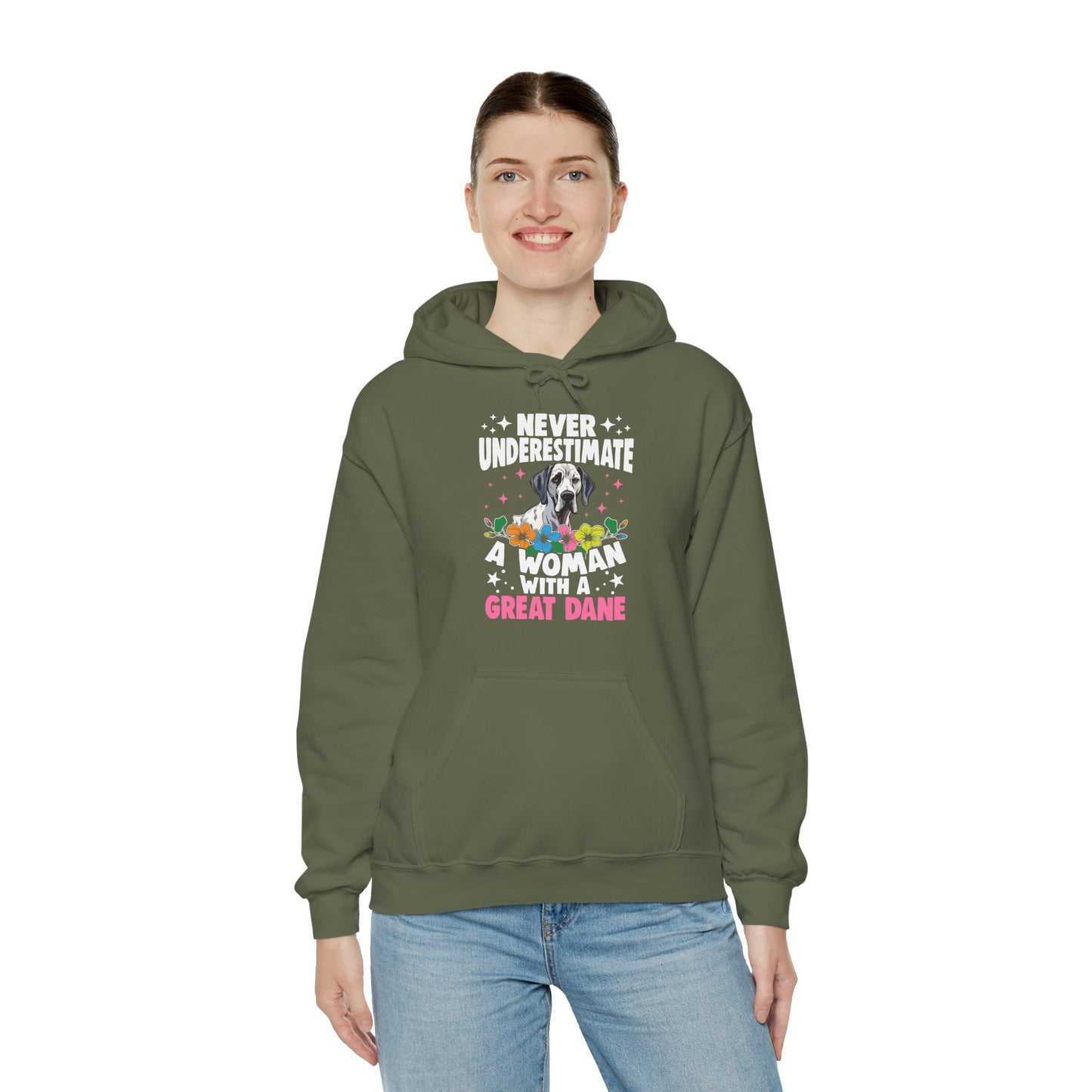 Woman With A Great Dane Hoodie | Funny Floral Dog Mom Gift