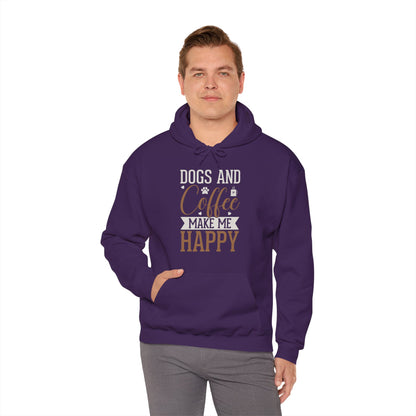 “Dogs and Coffee Make Me Happy” Unisex Hoodie – Cozy Dog Lover & Coffee Addict Sweatshirt