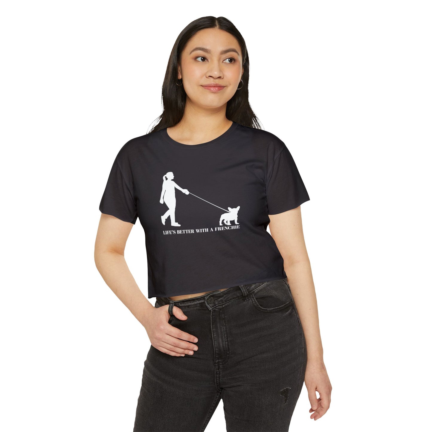 Woman and Her Frenchie Crop Top  Tee