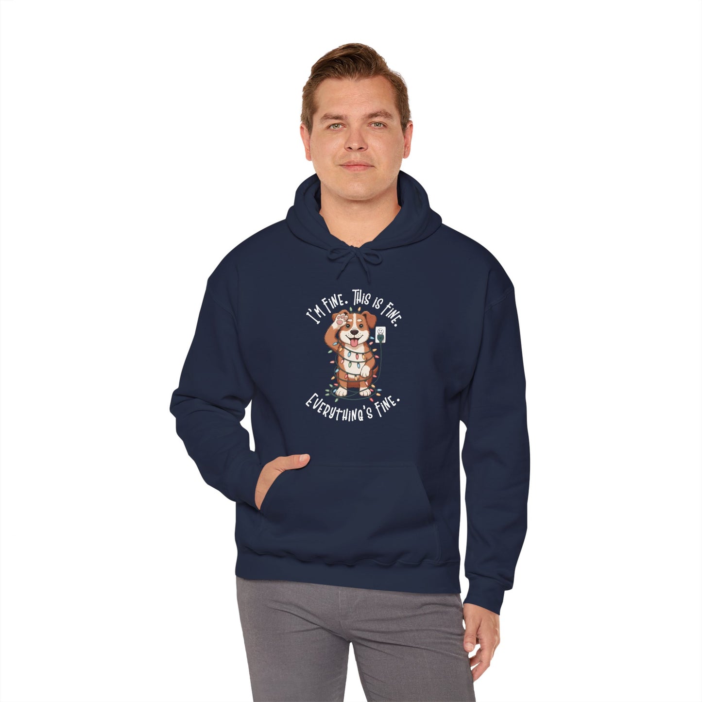 I'm Fine This Is Fine Dog Christmas Lights Hoodie