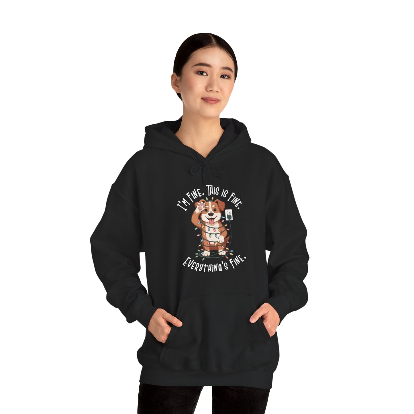 I'm Fine This Is Fine Dog Christmas Lights Hoodie