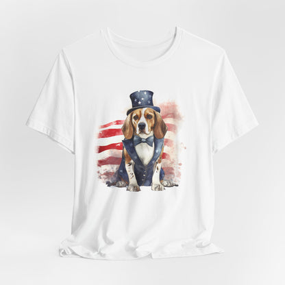 Patriotic Beagle in Stars & Stripes Suit – Unisex T-Shirt