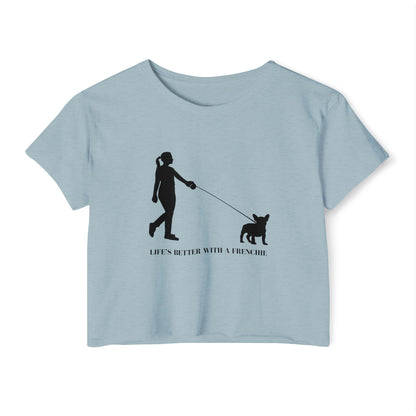 Woman and Her Frenchie Crop Top  Tee