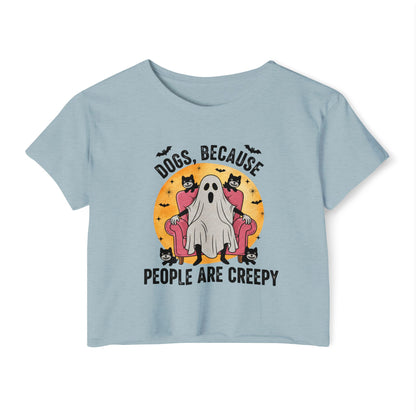 "Dogs Over People" Halloween Ghost Dog Crop Top Tee