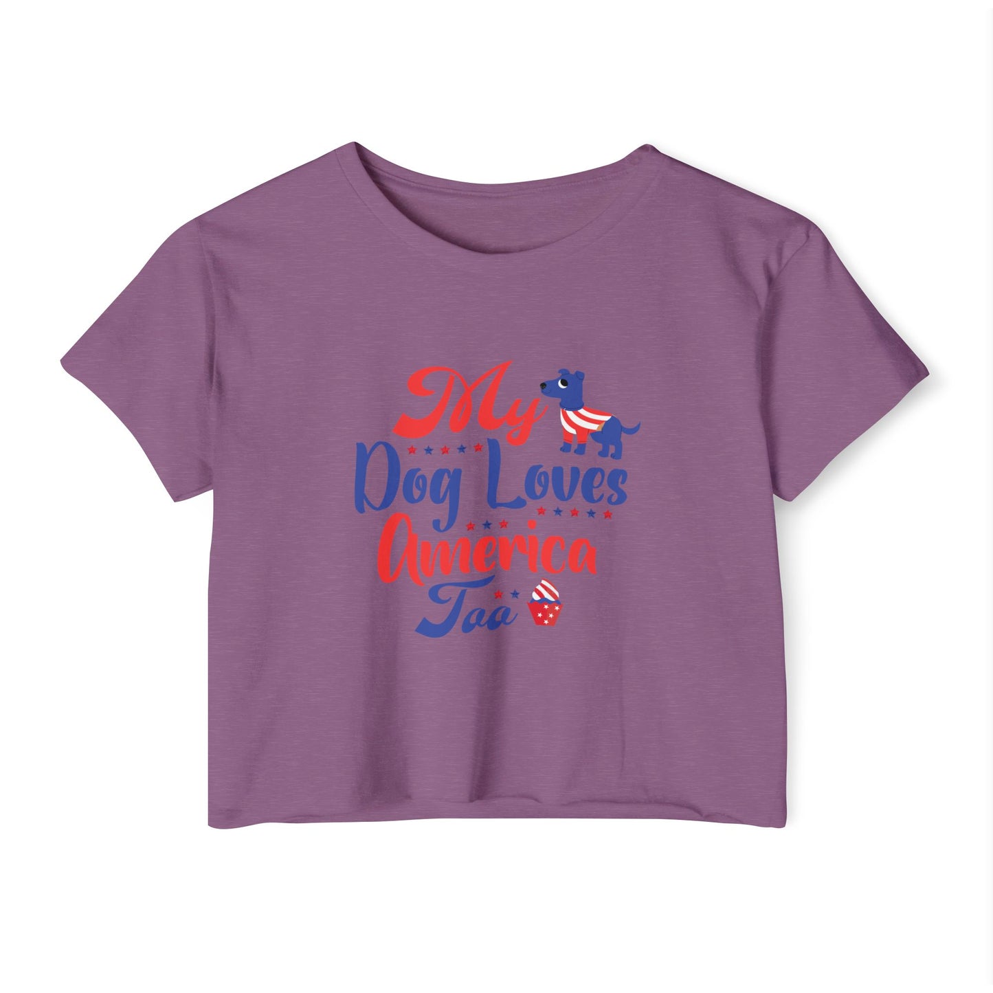 Patriotic Dog Crop Top – “My Dog Loves America Too” 4th of July Tee