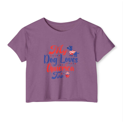 Patriotic Dog Crop Top – “My Dog Loves America Too” 4th of July Tee
