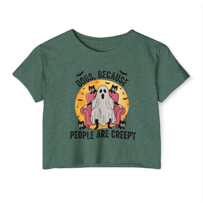"Dogs Over People" Halloween Ghost Dog Crop Top Tee