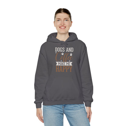 “Dogs and Coffee Make Me Happy” Unisex Hoodie – Cozy Dog Lover & Coffee Addict Sweatshirt