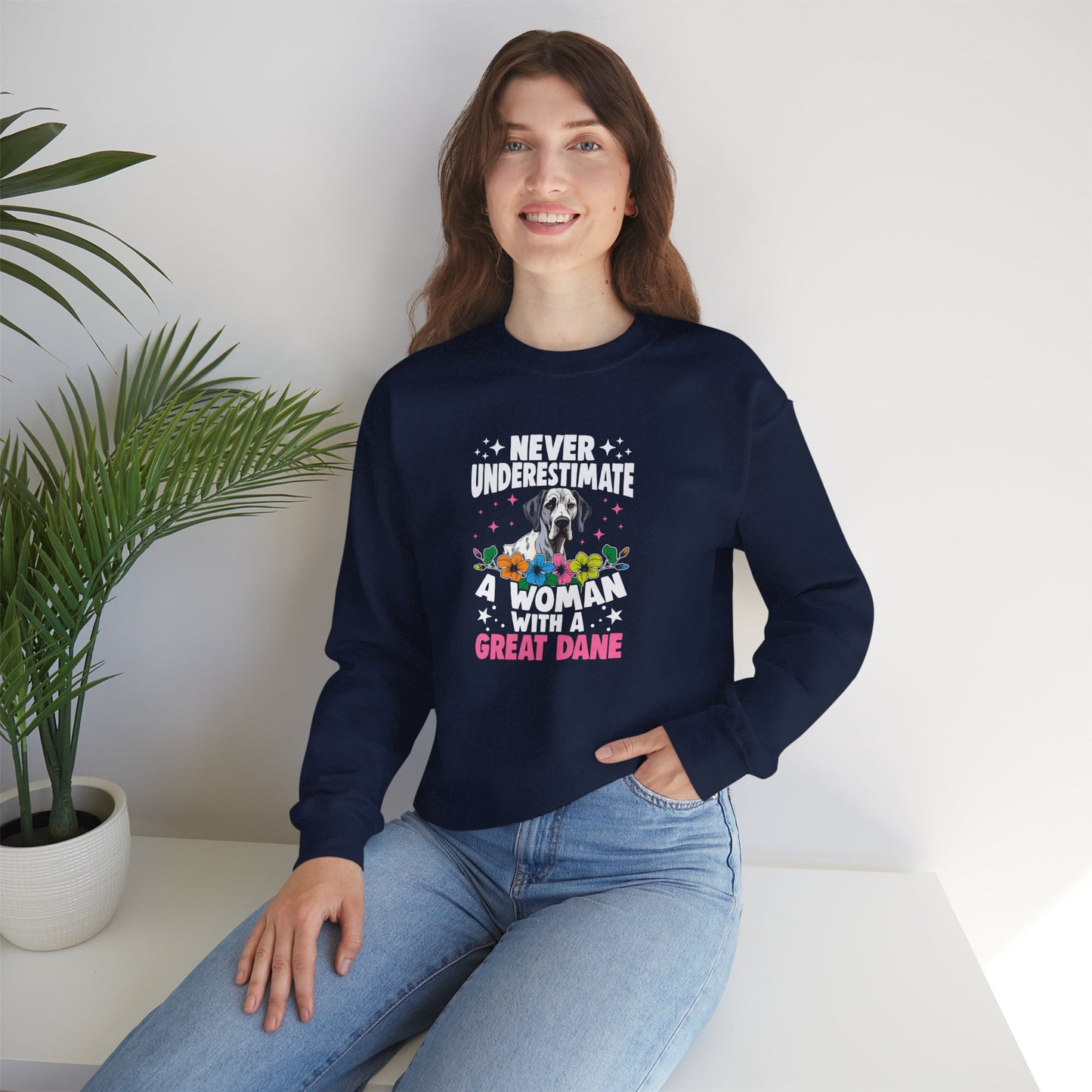 Woman With A Great Dane Sweatshirt | Funny Floral Dog Mom Gift