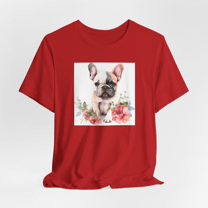 "Watercolor Frenchie Bloom – Artistic Floral Unisex T-Shirt"