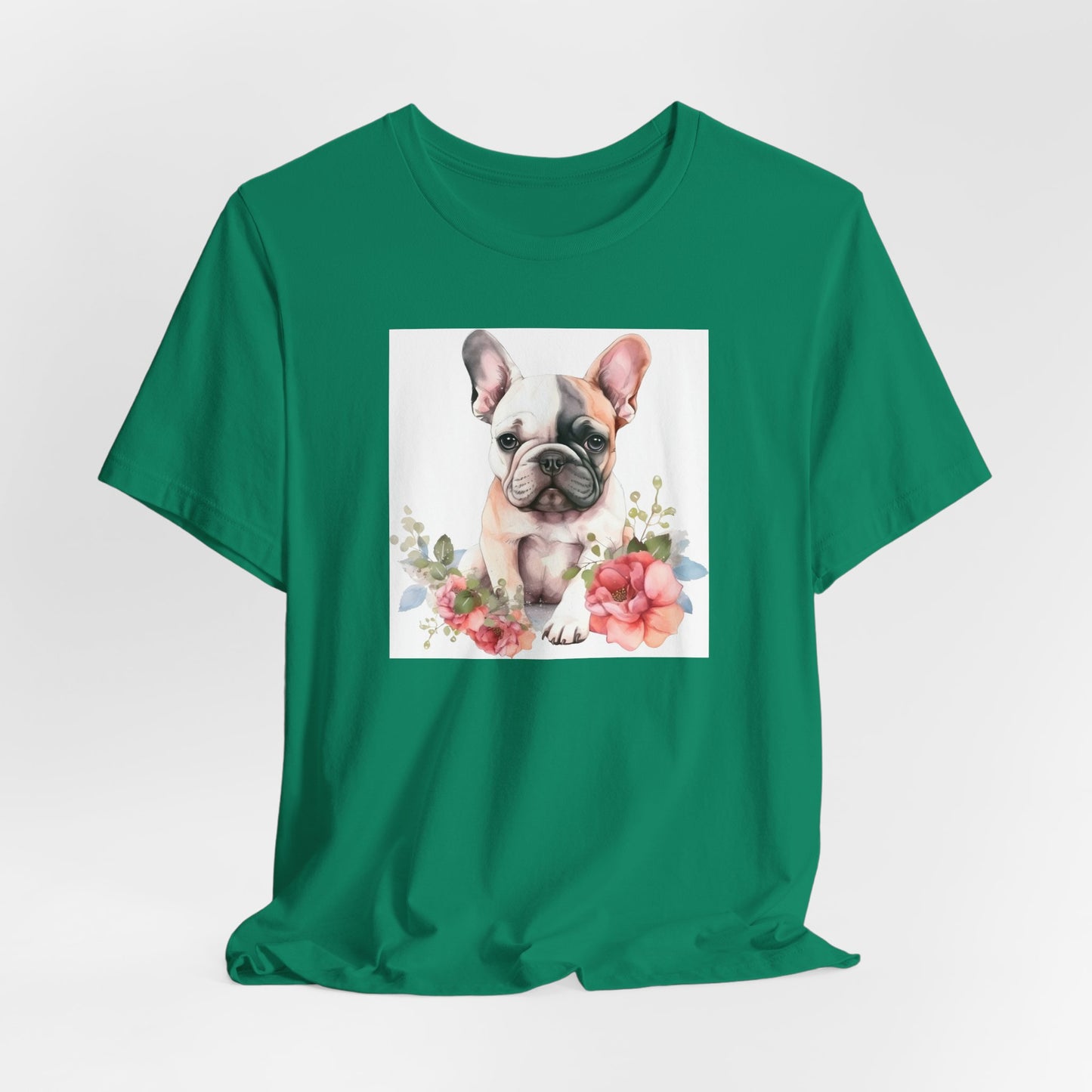 "Watercolor Frenchie Bloom – Artistic Floral Unisex T-Shirt"