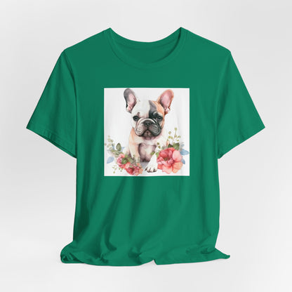 "Watercolor Frenchie Bloom – Artistic Floral Unisex T-Shirt"