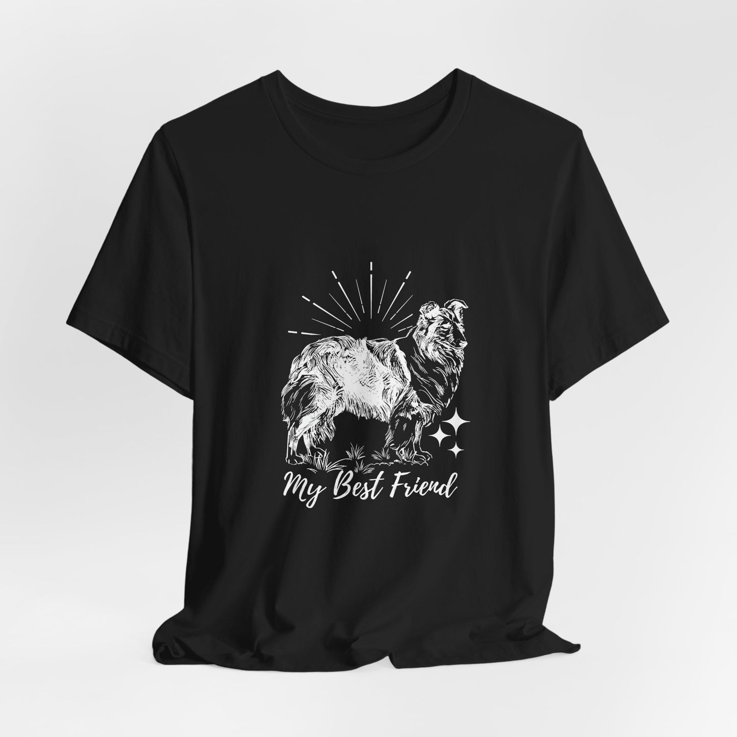 Black t-shirt with a graphic of a dog and text 'My Best Friend' on a white background