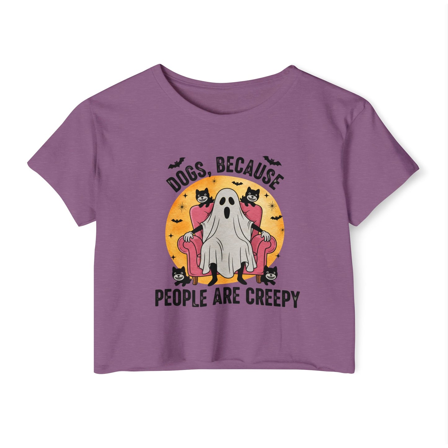 "Dogs Over People" Halloween Ghost Dog Crop Top Tee