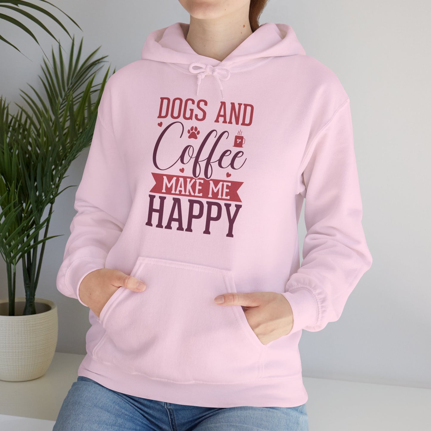 “Dogs and Coffee Make Me Happy” Unisex Hoodie – Cozy Dog Lover & Coffee Addict Sweatshirt