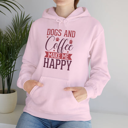 “Dogs and Coffee Make Me Happy” Unisex Hoodie – Cozy Dog Lover & Coffee Addict Sweatshirt