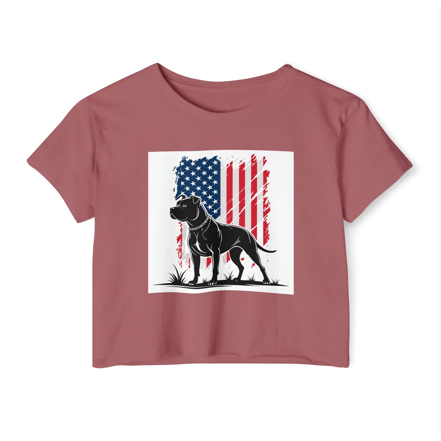 Patriotic Pitbull Crop Top – USA Flag Dog Graphic Tee