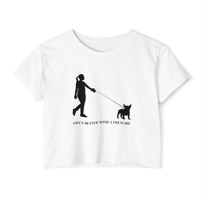 Woman and Her Frenchie Crop Top  Tee