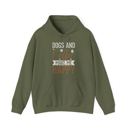 “Dogs and Coffee Make Me Happy” Unisex Hoodie – Cozy Dog Lover & Coffee Addict Sweatshirt