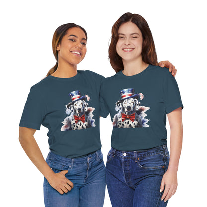 Patriotic Dalmatian in Stars & Stripes Hat – Unisex T-Shirt