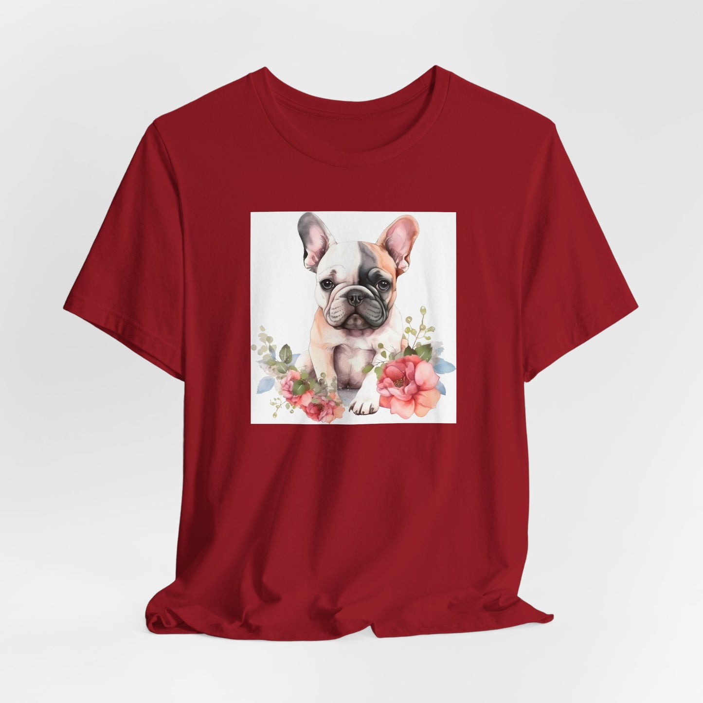 "Watercolor Frenchie Bloom – Artistic Floral Unisex T-Shirt"