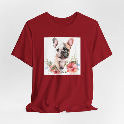 "Watercolor Frenchie Bloom – Artistic Floral Unisex T-Shirt"