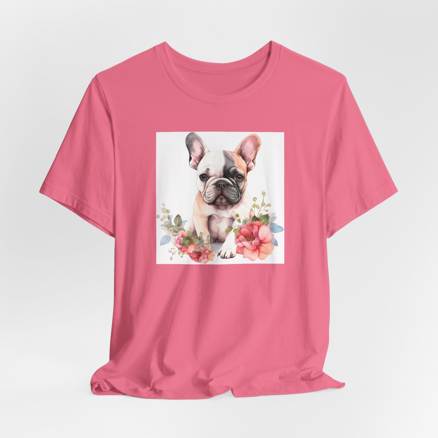"Watercolor Frenchie Bloom – Artistic Floral Unisex T-Shirt"
