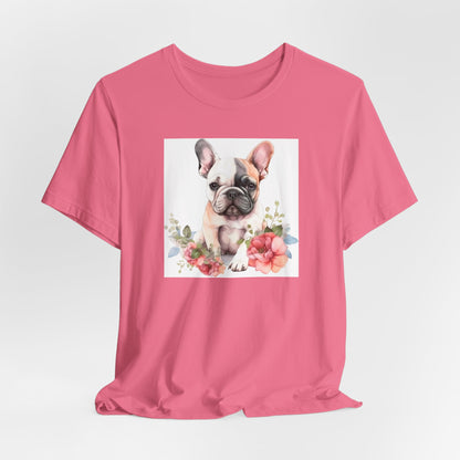 "Watercolor Frenchie Bloom – Artistic Floral Unisex T-Shirt"