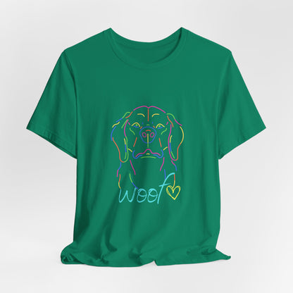 Neon Dog Outline "Woof" – Unisex Vibrant Pet Lover T-Shirt