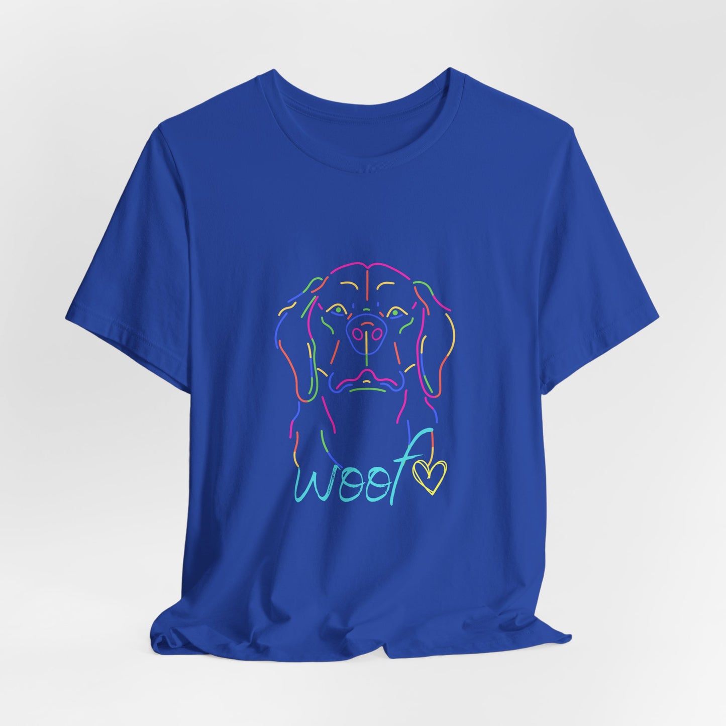 Neon Dog Outline "Woof" – Unisex Vibrant Pet Lover T-Shirt