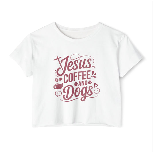 Jesus Coffee and Dogs Crop Top –  Christian Dog Mom Tee