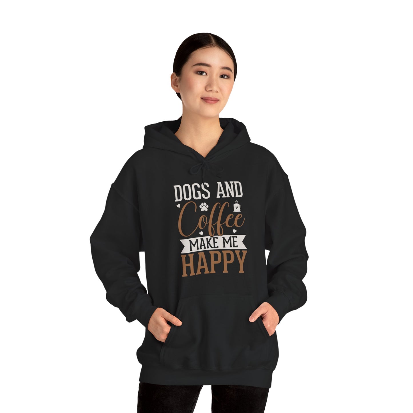 “Dogs and Coffee Make Me Happy” Unisex Hoodie – Cozy Dog Lover & Coffee Addict Sweatshirt