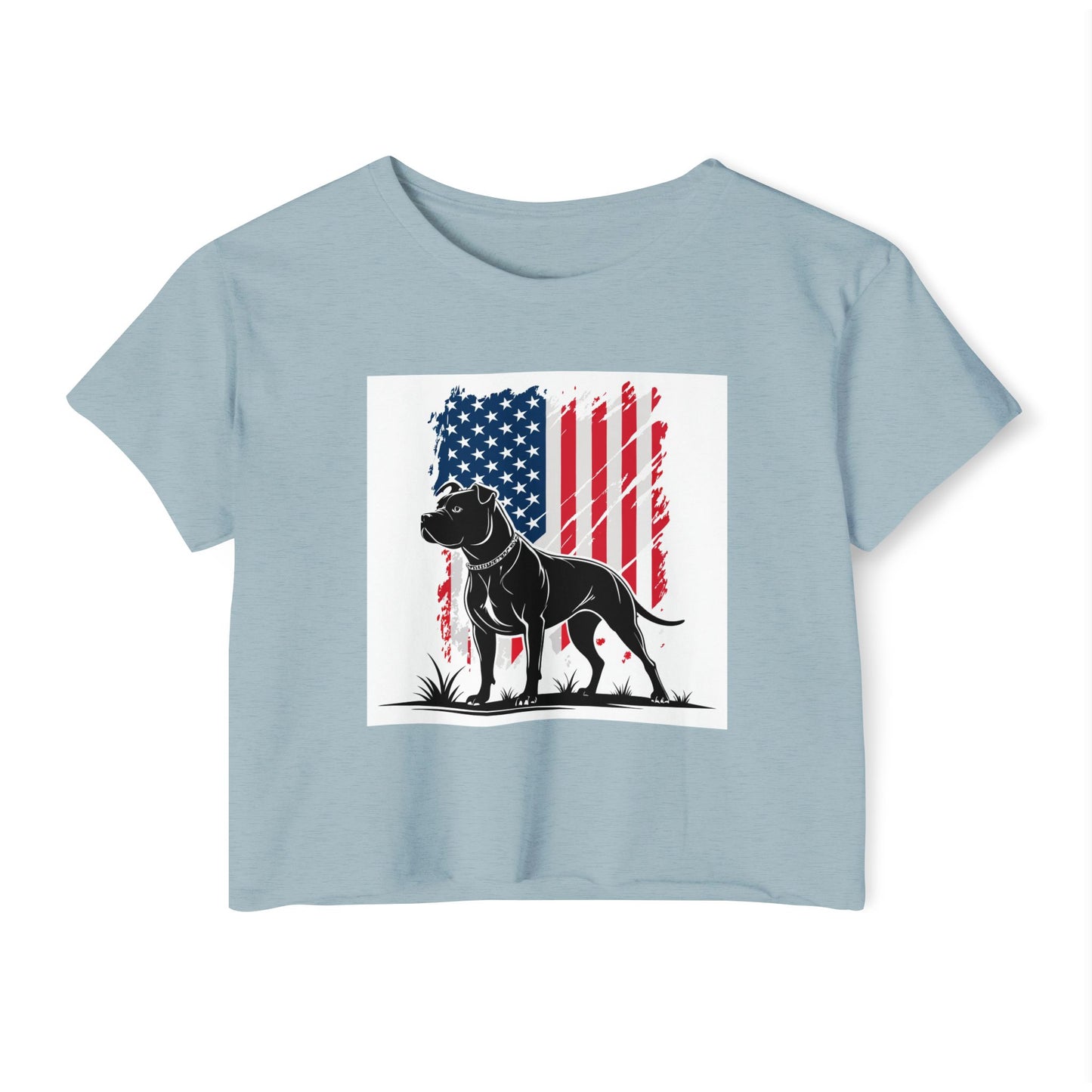 Patriotic Pitbull Crop Top – USA Flag Dog Graphic Tee