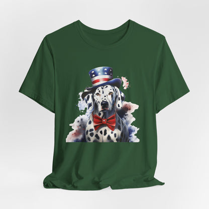 Patriotic Dalmatian in Stars & Stripes Hat – Unisex T-Shirt