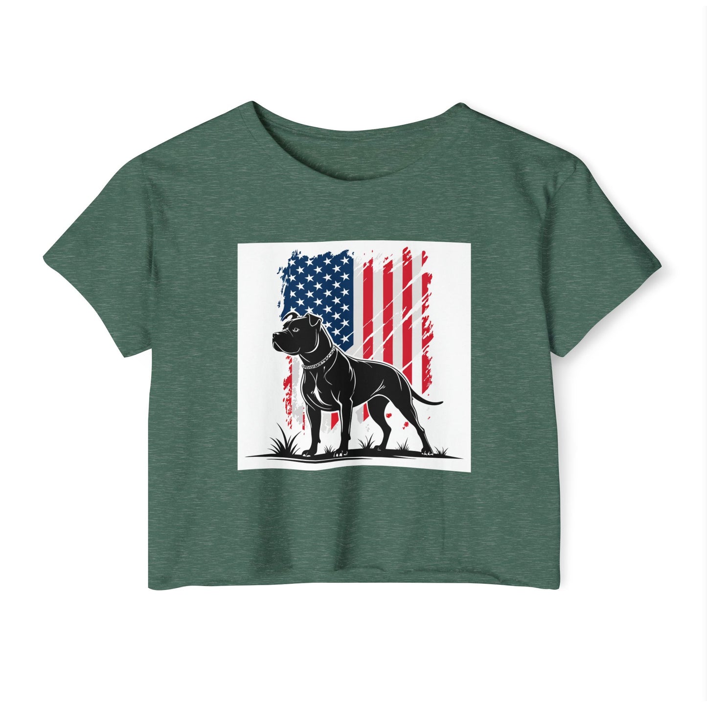 Patriotic Pitbull Crop Top – USA Flag Dog Graphic Tee