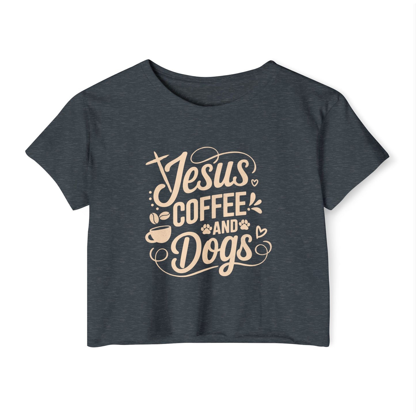 Jesus Coffee and Dogs Crop Top –  Christian Dog Mom Tee