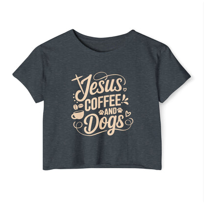 Jesus Coffee and Dogs Crop Top –  Christian Dog Mom Tee