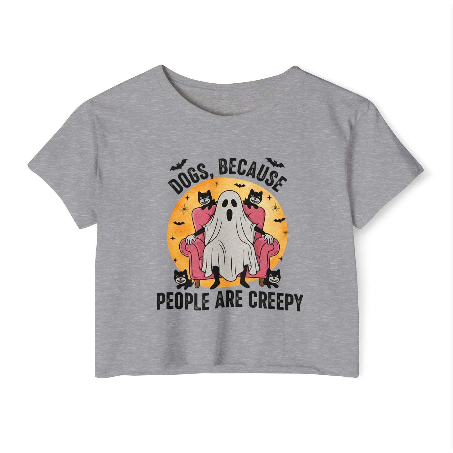 "Dogs Over People" Halloween Ghost Dog Crop Top Tee