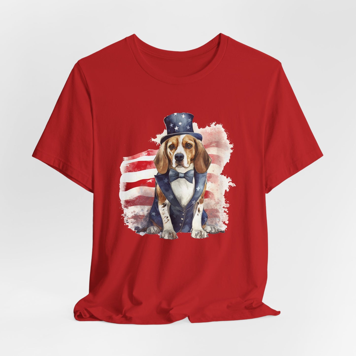 Patriotic Beagle in Stars & Stripes Suit – Unisex T-Shirt
