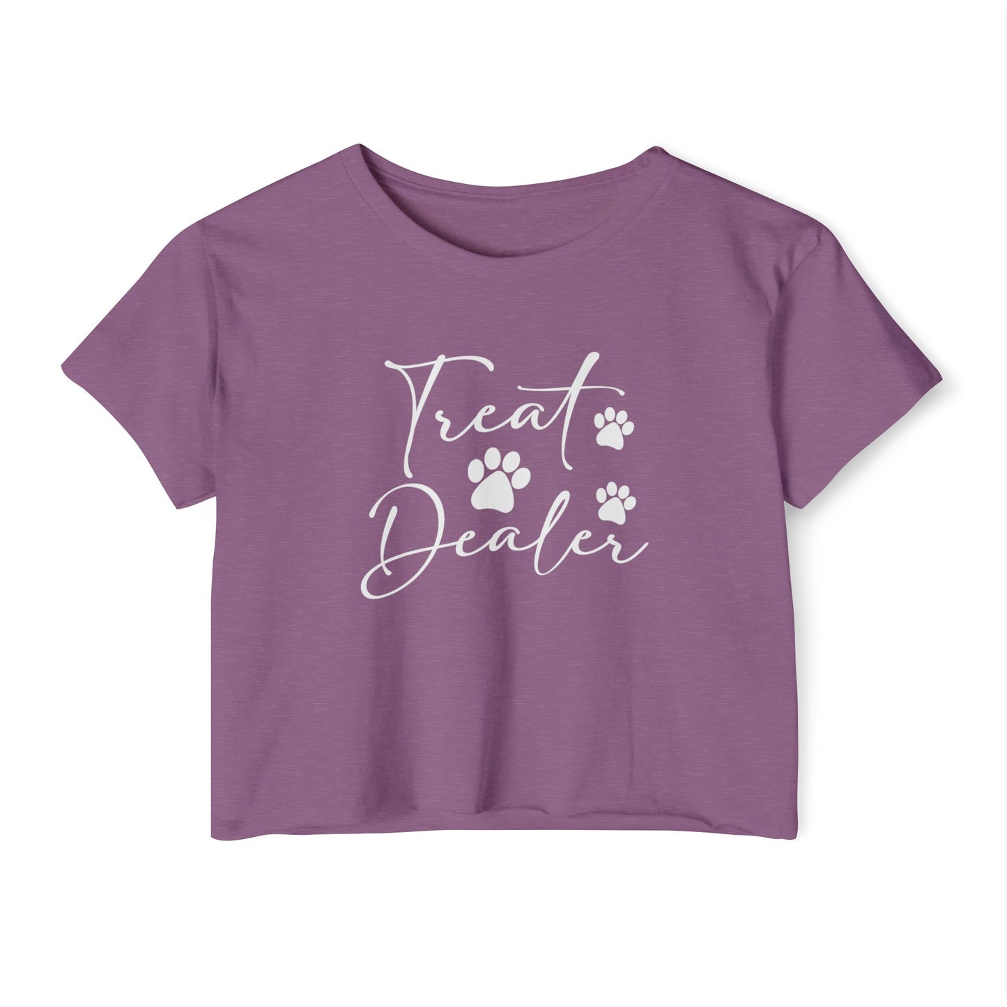 “Treat Dealer” Dog Lover Crop Top – Cute Paw Print Tee for Pet Moms