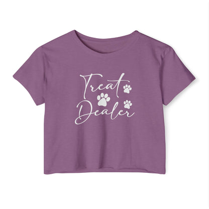 “Treat Dealer” Dog Lover Crop Top – Cute Paw Print Tee for Pet Moms
