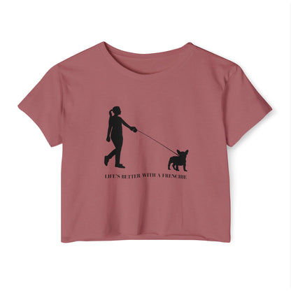 Woman and Her Frenchie Crop Top  Tee