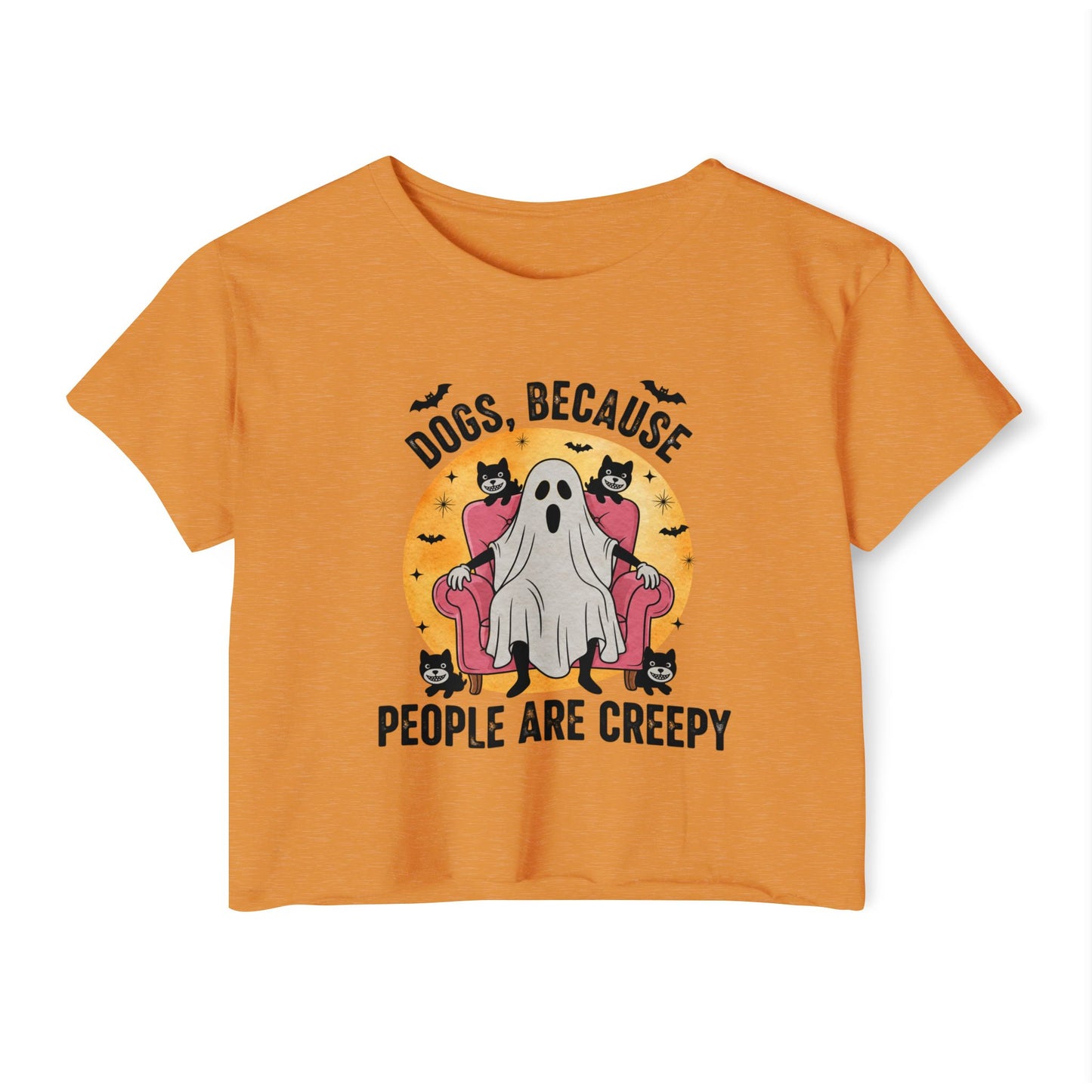 "Dogs Over People" Halloween Ghost Dog Crop Top Tee