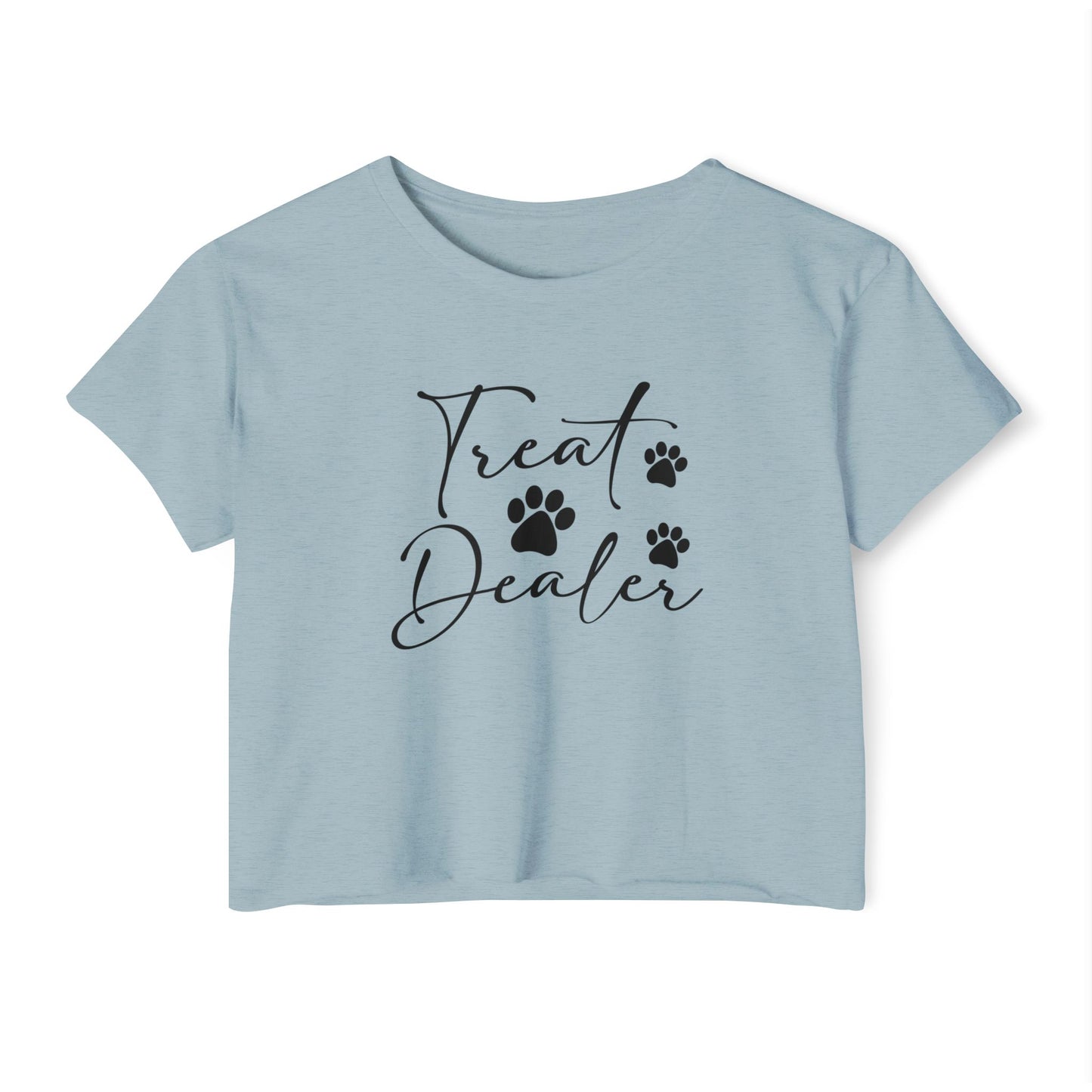 “Treat Dealer” Dog Lover Crop Top – Cute Paw Print Tee for Pet Moms