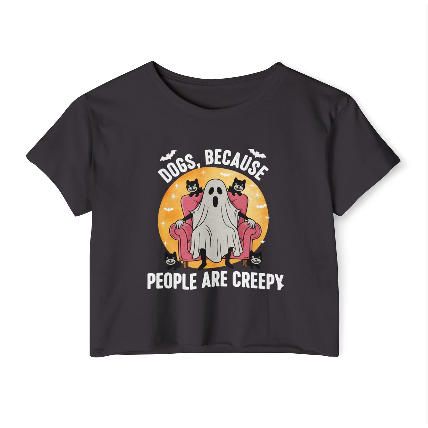 "Dogs Over People" Halloween Ghost Dog Crop Top Tee