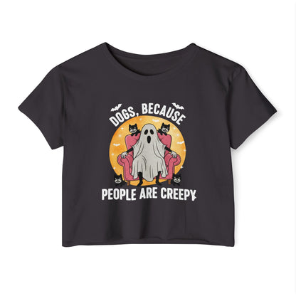 "Dogs Over People" Halloween Ghost Dog Crop Top Tee