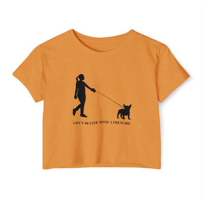 Woman and Her Frenchie Crop Top  Tee