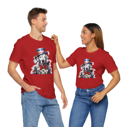 Patriotic Dalmatian in Stars & Stripes Hat – Unisex T-Shirt