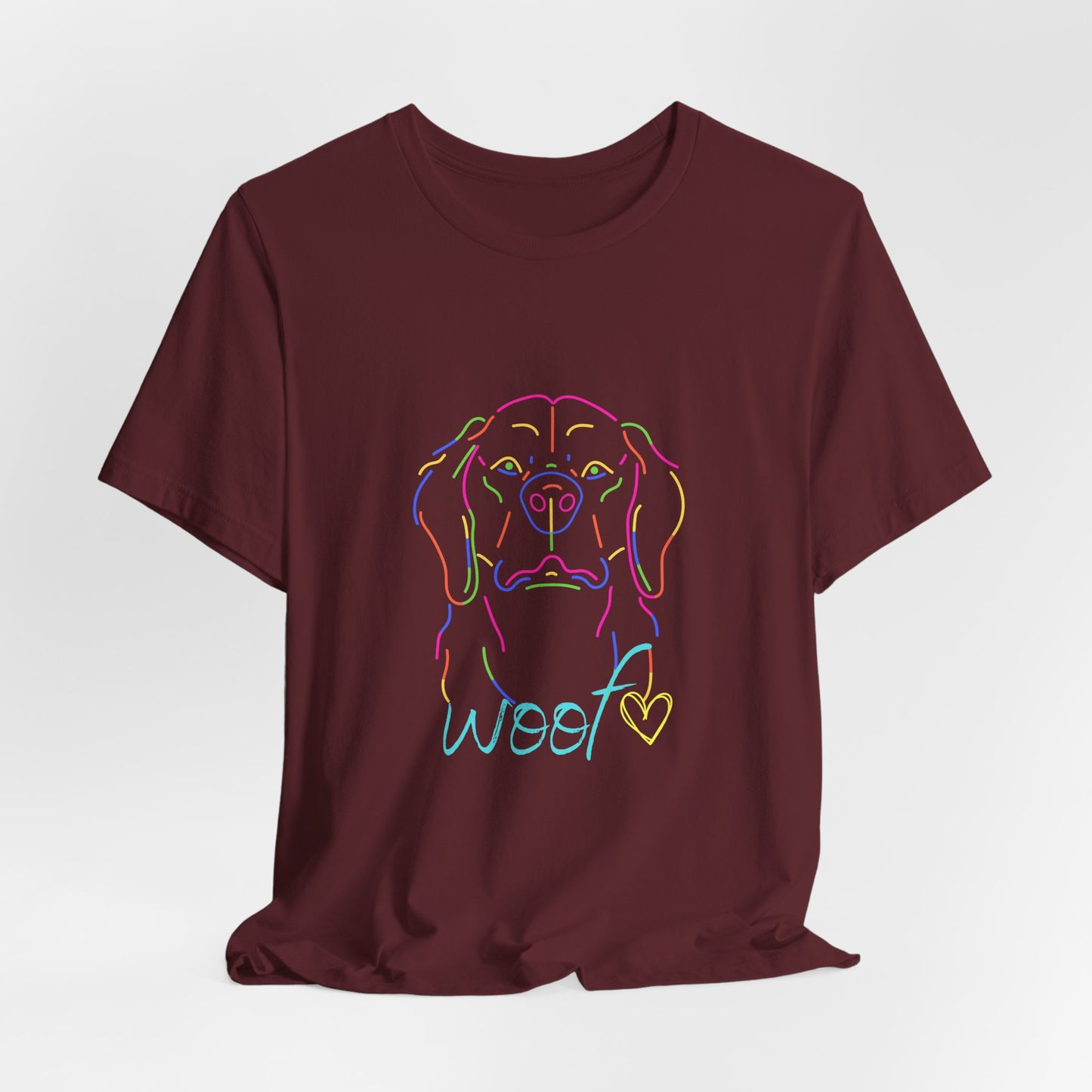 Neon Dog Outline "Woof" – Unisex Vibrant Pet Lover T-Shirt