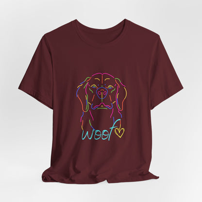 Neon Dog Outline "Woof" – Unisex Vibrant Pet Lover T-Shirt